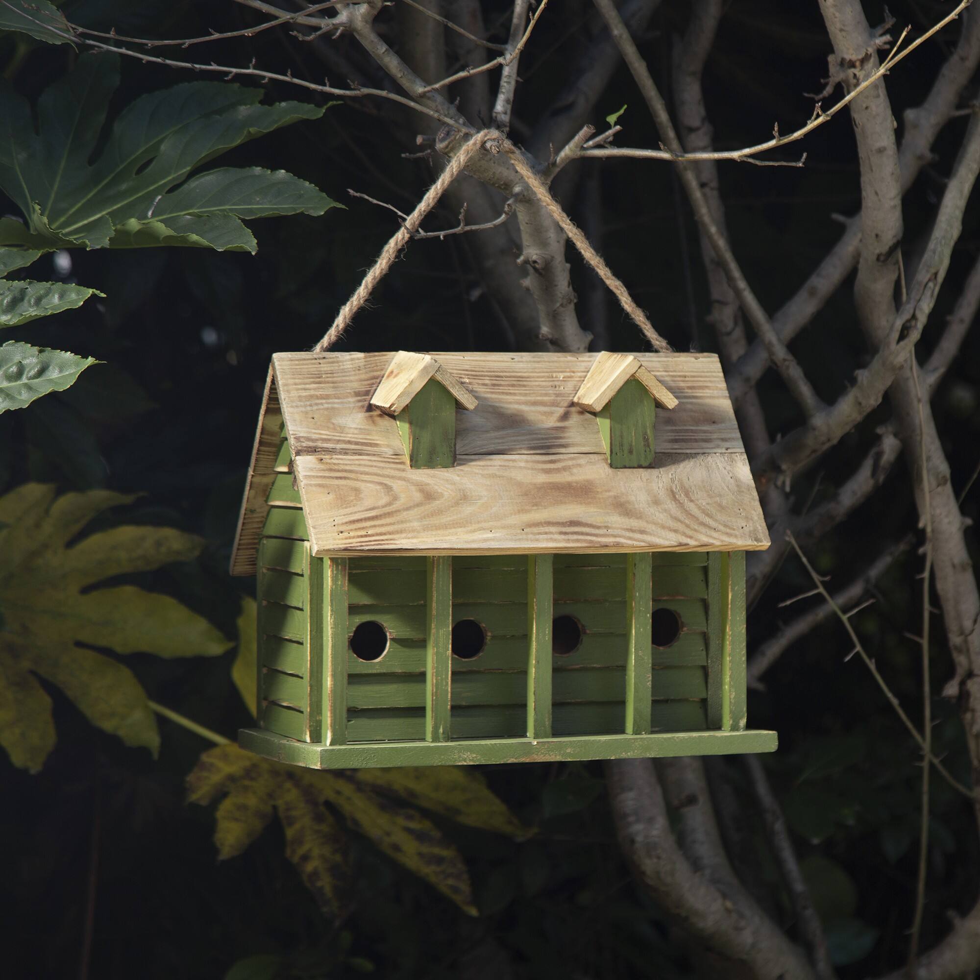 Glitzhome® 14" Hanging Wooden Distressed Green Garden Birdhouse